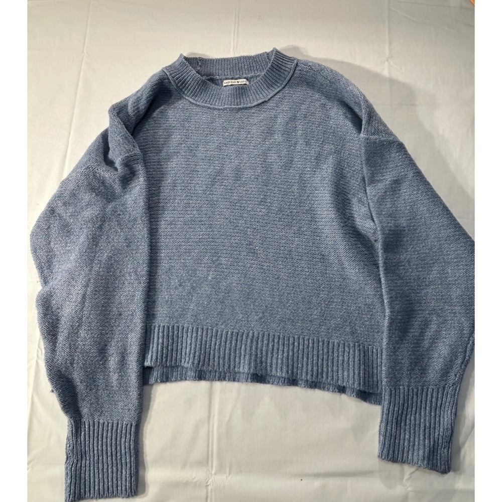 American Eagle Blue Marl Cropped Crewneck Sweater Large Relaxed Knit Pullover